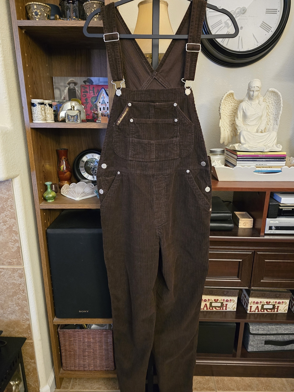 Vintage No Boundaries Brown Corduroy Overalls Relaxed Bib Utility 90s Y2K Size M - Picture 2 of 7